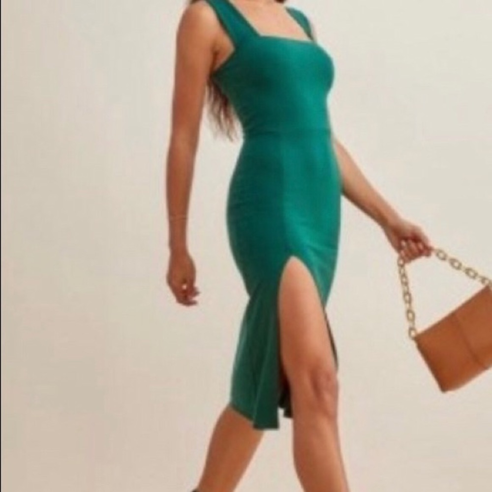 Reformation Cassi Sheath Ribbed Dress in Emerald Green